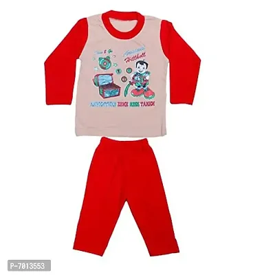 Indiweaves Kids Pure Cotton Round Neck Baba Suit (T-Shirt and Bottom) Red  Pink/Pink  Blue-3 to 3.5 Years-(10000-0105)-thumb2
