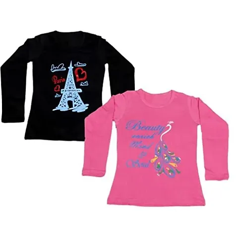 IndiWeaves Girls Full Sleeves T-Shirt Pack of 2(10200-0131048-IW-P2-L2-FBA_Pink::Black_11-12 Years)