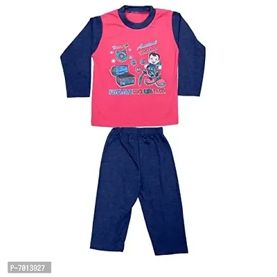 Indiweaves Kids Pure Cotton Round Neck Baba Suit (T-Shirt and Bottom) Red  Pink/Pink  Blue-2 to 2.5 Years-(10000-0105)-thumb4
