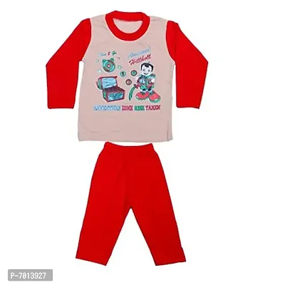 Indiweaves Kids Pure Cotton Round Neck Baba Suit (T-Shirt and Bottom) Red  Pink/Pink  Blue-2 to 2.5 Years-(10000-0105)-thumb2