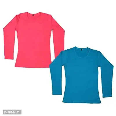Indiwevaes Women's Solid Full Sleeves T-Shirt (31100-0406-iw_Multicolor_L) Pack of 2