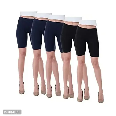IndiWeaves Women's Cotton Cycling Shorts (Csw01-3csw03-2-iw_Navy Blue/Black_38) Pack of 5