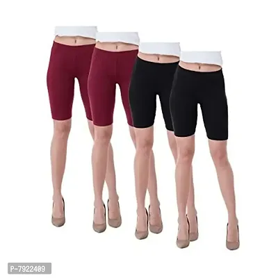 IndiWeaves Women's Cotton Cycling Shorts (Csw0203-2-iw_Maroon/Black_40) Pack of 4