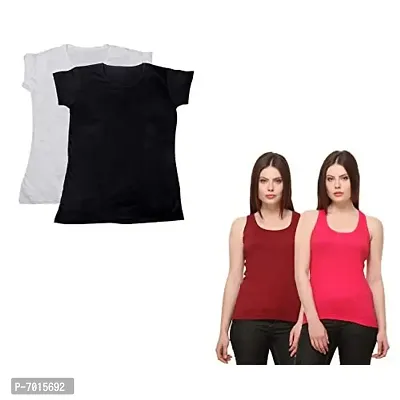IndiWeaves Women's Combo Pack of Cotton 2 Tank Top and 2 Half Sleeves T-Shirts Pack of 4