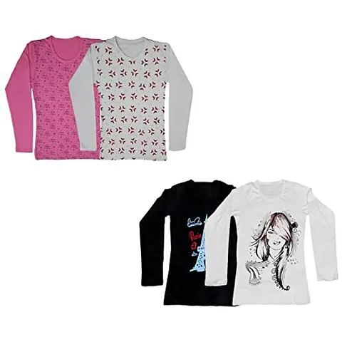 IndiWeaves Girl's Full Sleeve T-Shirts Pack of 4