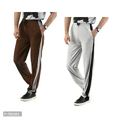 IndiWeaves Men's Cotton Lower Track Pants (Grey,Brown,38) Pack of 2