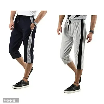 IndiWeaves Men's Casual Cotton Dual Side Pockets 3/4th Track Pants Pack of 2