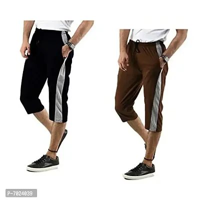 IndiWeaves Men's Casual Cotton Dual Side Pockets 3/4th Track Pants (Brown,Black,40) Pack of 2