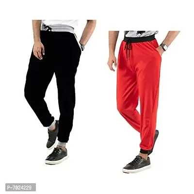 IndiWeaves Men's Cotton Solid Lower Track Pants (Red,Black,38) Pack of 2