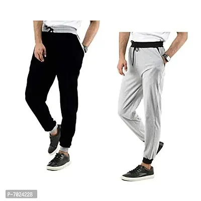 IndiWeaves Men's Cotton Solid Lower Track Pants (Grey,Black,40) Pack of 2