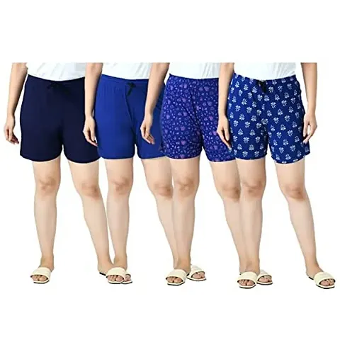 IndiWeaves&#174; Women's Cotton Regular Solid and Printed Shorts/Hot Pant [Pack of 4]