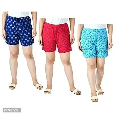 IndiWeaves Women's Cotton Printed Regular Shorts [Pack of 3]-thumb0