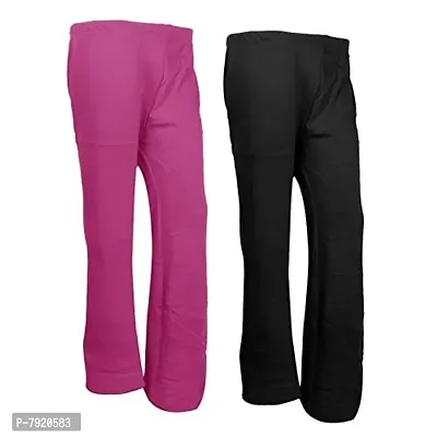 IndiWeaves Womens Warm Woolen Full Length Palazo Pants for Winters_Free Size_Pink/Black