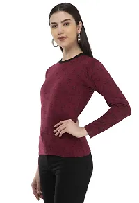 IndiWeaves Women's Full Sleeve Printed Fleece Warm T-Shirt for Winters (Maroon,XXL) Pack of 1-thumb2