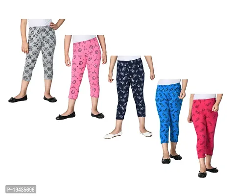 Girls Cotton Allover Printed Capri 3/4th Pants Summer Wear Combo-thumb0