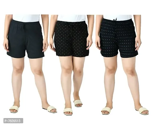IndiWeaves#174; Women's Cotton Regular Solid and Printed Shorts/Hot Pant [Pack of 3]-thumb0