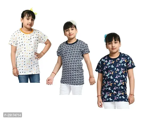 Stylish Multicoloured Crepe Printed Half Sleeve T-shirt For Girl Pack Of 3