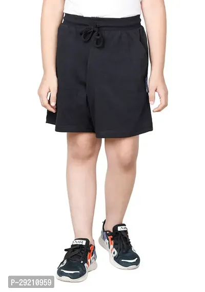 Elegant Black Cotton Blend Solid Shorts For Boys