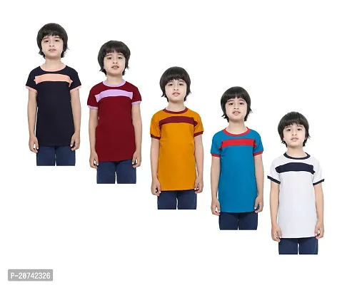 Stylish Cotton Self Pattern Round Neck T-Shirts For Boys- Pack Of 5-thumb0