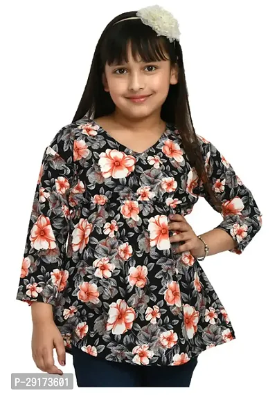 Stylish Black Crepe Printed Tops For Girls-thumb0