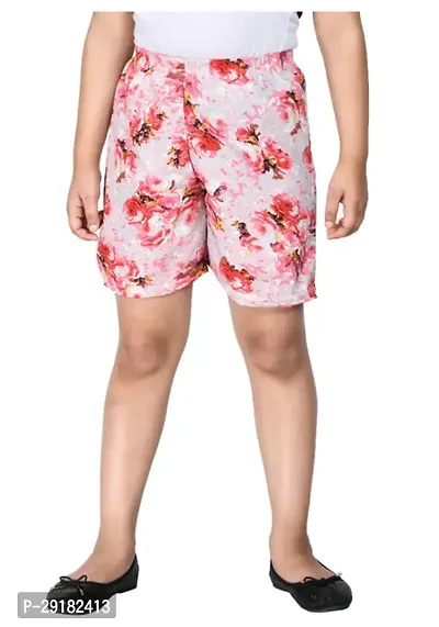 Stylish Pink Crepe Printed Shorts For Girl