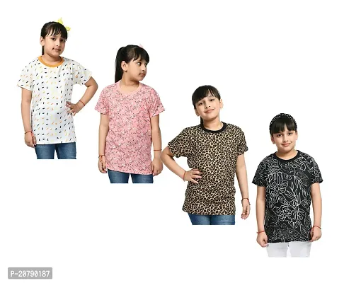 Stylish Multicoloured Crepe Printed Tee For Girls Pack Of 4