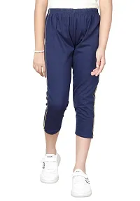 Stylish Navy Blue Cotton Solid Capris For Girl-thumb3