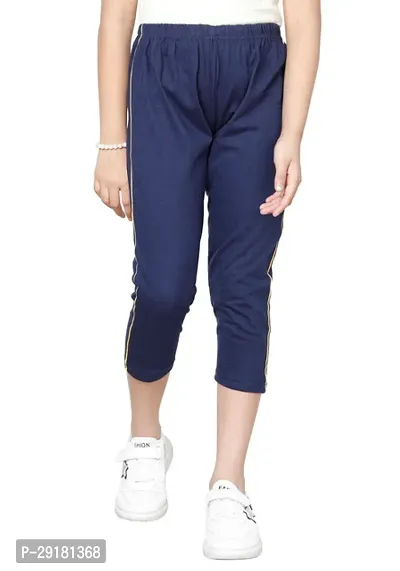 Stylish Navy Blue Cotton Solid Capris For Girl-thumb4