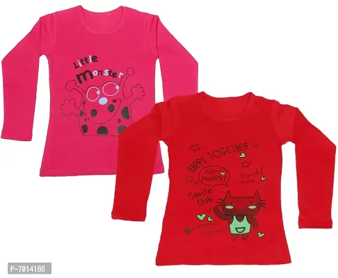 IndiWeaves Girls Cotton Full Sleeve Printed T-Shirt Pack of 2(10200-0002-IW-P2-XXL1_Red::Red_15-16 Years)