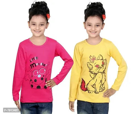 IndiWeaves Girls Cotton Full Sleeve Printed T-Shirt Pack of 2(10200-0204-IW-P2-M2_Red::Yellow_8-9 Years)-thumb2