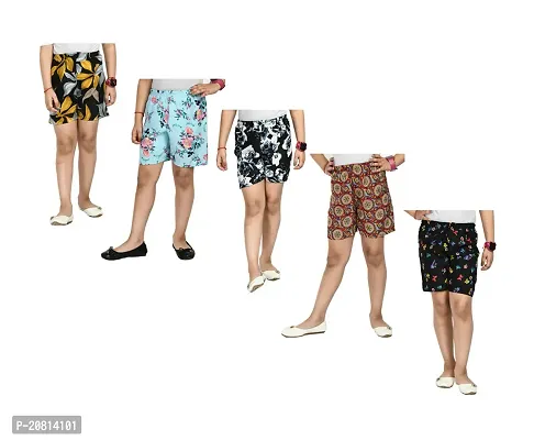 Fabulous  Multicoloured Crepe Printed Shorts For Girls Pack Of 5-thumb0