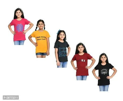 Girls Combo Cotton Printed Half Sleeves Round Neck T-shirts