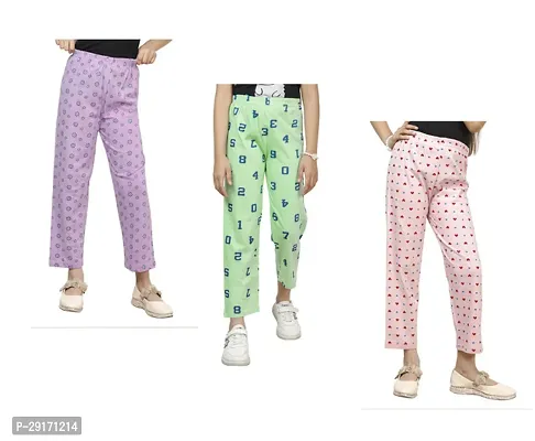 Stylish Multicoloured Cotton Printed Pyjama Lower Pant For Girls Pack Of 3