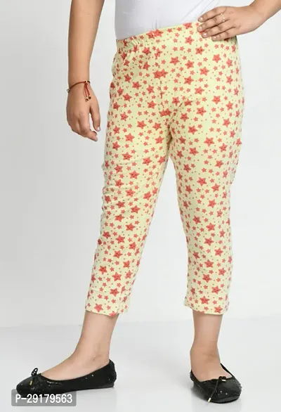 Fabulous Beige Cotton Printed Capri For Girls