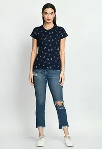 Stylish Navy Blue Cotton Printed Tshirt For Women-thumb1