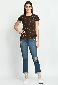 Stylish Brown Cotton Printed Tshirt For Women-thumb1