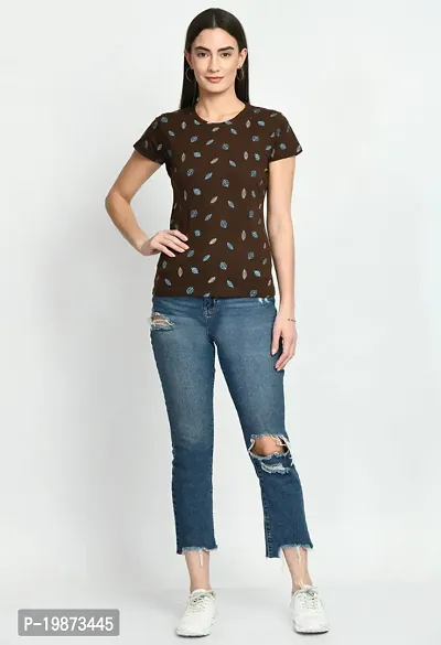 Stylish Brown Cotton Printed Tshirt For Women-thumb2