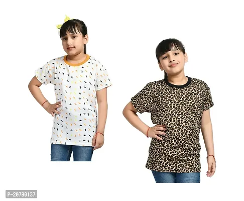 Stylish Multicoloured Crepe Printed Tee For Girls Pack Of 2-thumb0