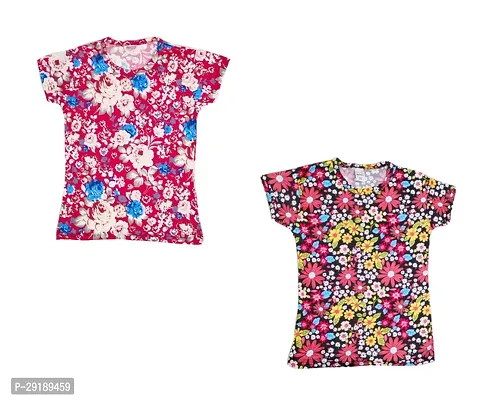 Stylish Polyester Printed Tshirt For Girls Pack of 2