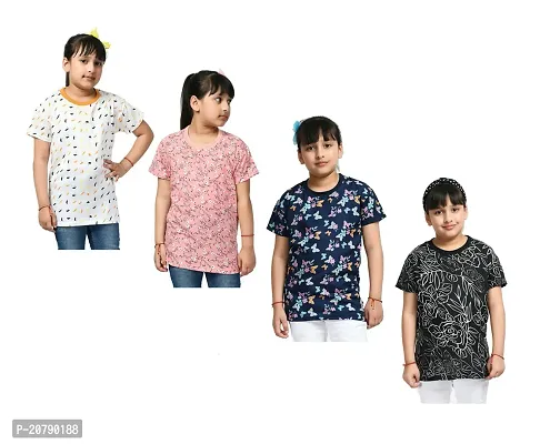 Stylish Multicoloured Crepe Printed Tee For Girls Pack Of 4