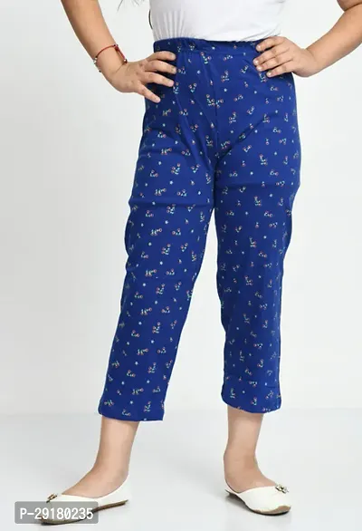 Stylish Blue Cotton Printed Pyjama For Girl