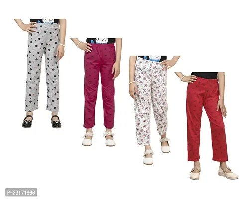 Stylish Multicoloured Cotton Printed Pyjama Lower Pant For Girls Pack Of 4