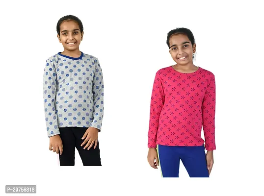 Stylish Multicoloured Cotton Printed Tee Combo For Girls Pack Of 2