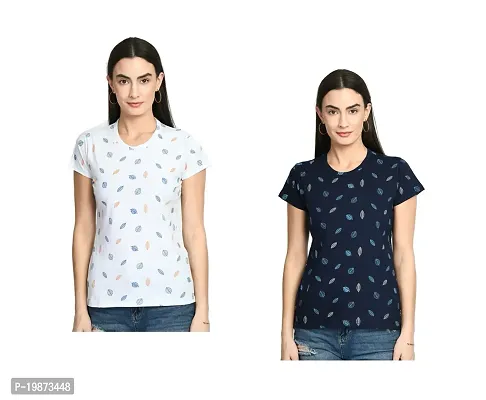 Stylish Multicoloured Cotton Printed Tshirt For Women Pack Of 2