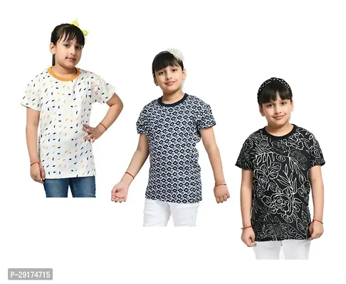 Stylish Multicoloured Crepe Printed Half Sleeve T-shirt For Girl Pack Of 3-thumb0