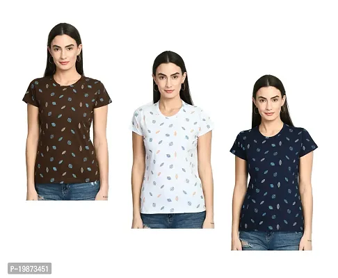 Stylish Multicoloured Cotton Printed Tshirt For Women Pack Of 3