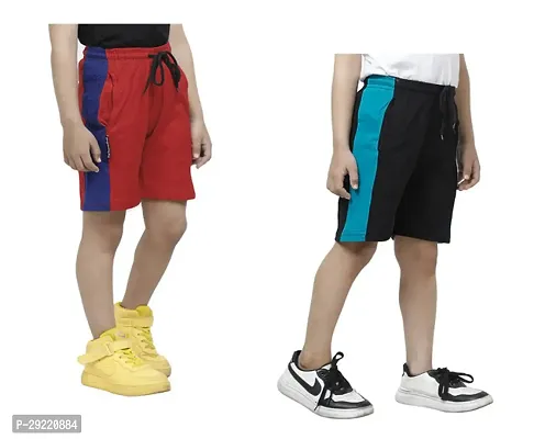 Stylish Multicoloured Cotton Solid Shorts For Boys Pack Of 2