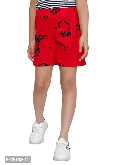 Stylish Red Cotton Printed Regular Shorts For Girls