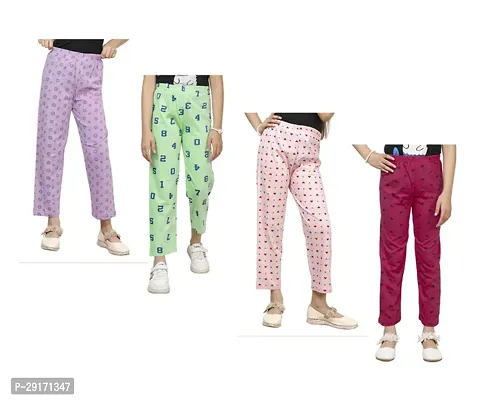 Stylish Multicoloured Cotton Printed Pyjama Lower Pant For Girls Pack Of 4