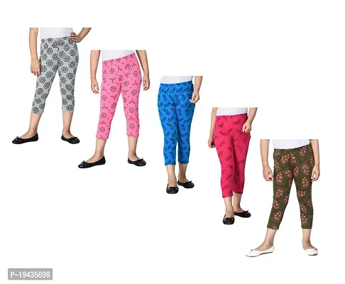 Girls Cotton Allover Printed Capri 3/4th Pants Summer Wear Combo